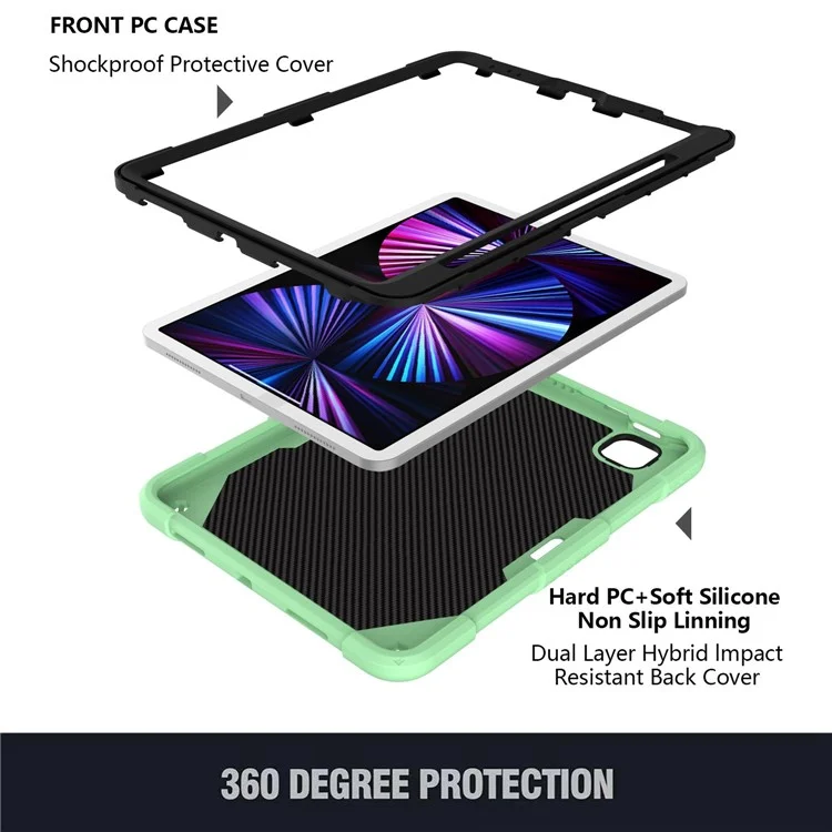 Para Ipad Pro de 11 Pulgadas (2021) /(2020) /(2018) / Ipad Air (2022) /(2020) Case de Tableta de Parada de Parada de Mariposa Silicona + PC Shock -improbable Con Correa Para el Hombro - Matcha Verde