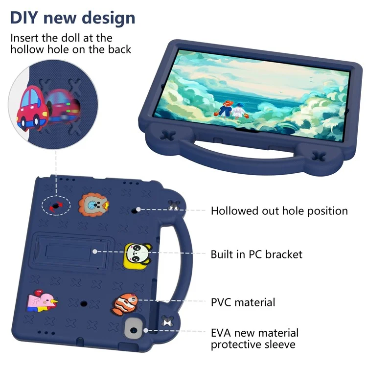 For Samsung Galaxy Tab A8 10.5 (2021) / (2022) Portable EVA Case Shockproof Tablet Cover Anti-Scratch Case with Kickstand - Navy Blue