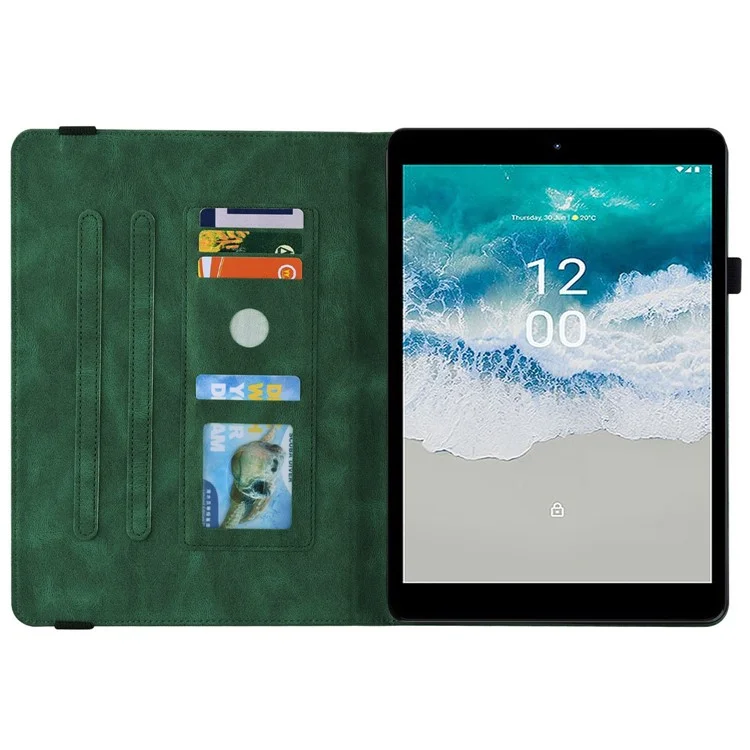 Para Nokia T10 Imprinting Butterfly Flower Pattern Tablet Case PU Leather + TPU Anti-scratch Stand Card Holder Shell - Verde