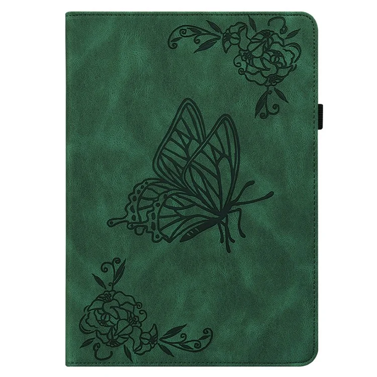 Para Nokia T10 Imprinting Butterfly Flower Pattern Tablet Case PU Leather + TPU Anti-scratch Stand Card Holder Shell - Verde