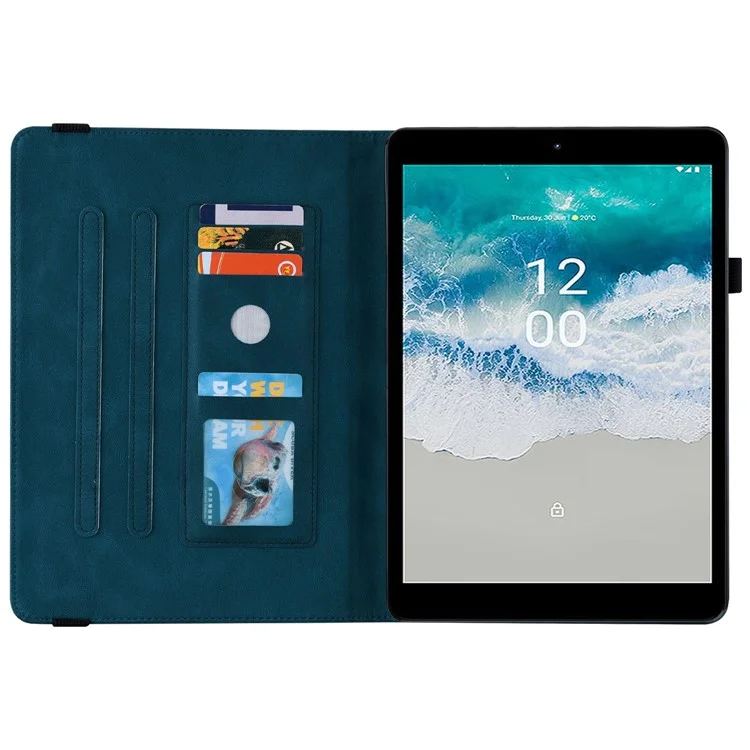Pour le boîtier de tablette à motif fleur de papillon en cuir PU + TPU anti-rayures avec support de carte pour Nokia T10 - Bleu