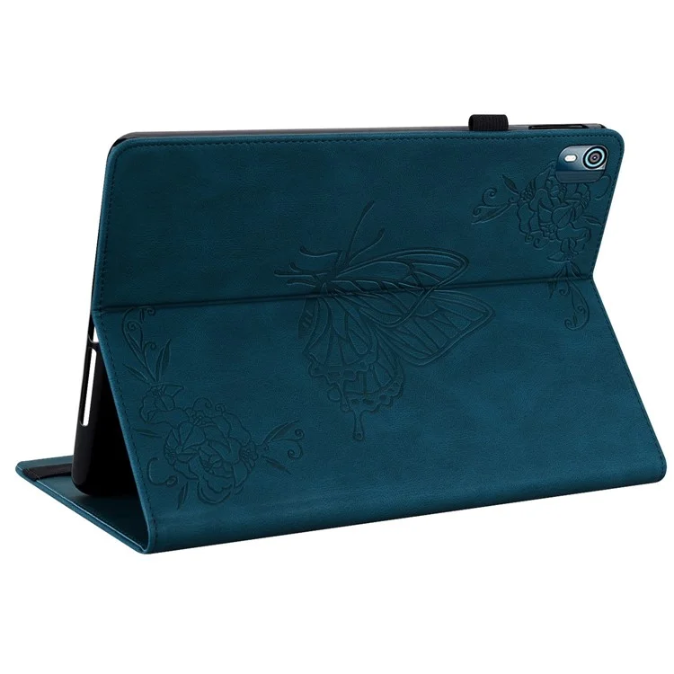Pour le boîtier de tablette à motif fleur de papillon en cuir PU + TPU anti-rayures avec support de carte pour Nokia T10 - Bleu