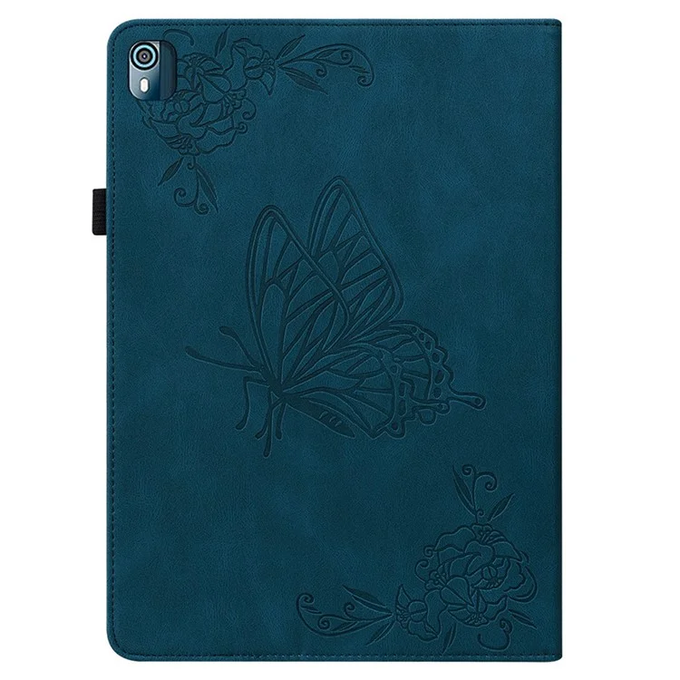 Pour le boîtier de tablette à motif fleur de papillon en cuir PU + TPU anti-rayures avec support de carte pour Nokia T10 - Bleu