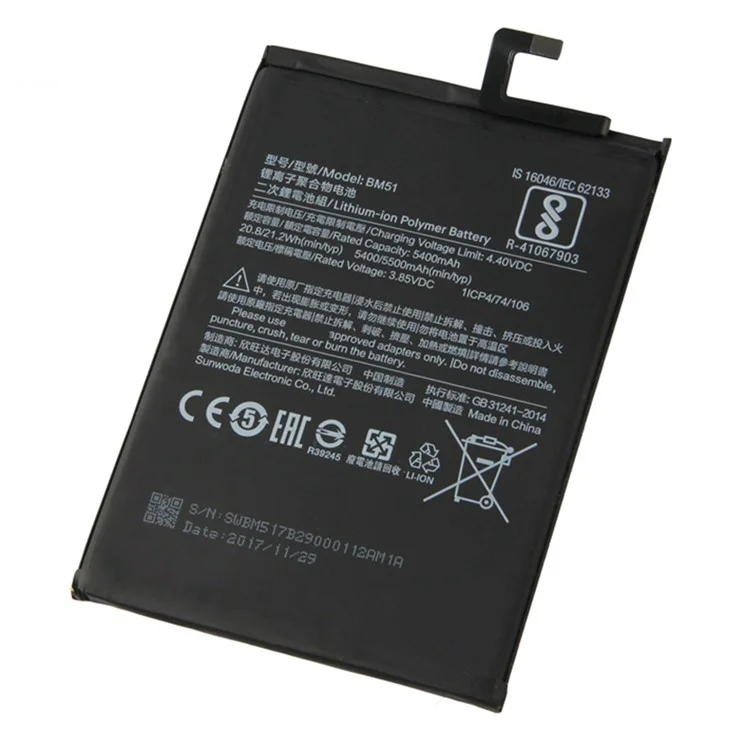 For Xiaomi Mi Max 3 3.85V 5400mAh Lithium-ion Polymer Battery Replacement Part (Encode: BM51) (without Logo)