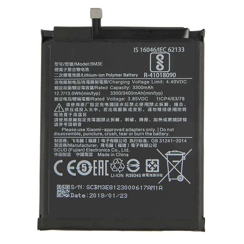 For Xiaomi Mi 8 (6.21-inch) 3.85V 3300mAh Lithium-ion Polymer Battery Replacement Part (Encode: BM3E) (without Logo)