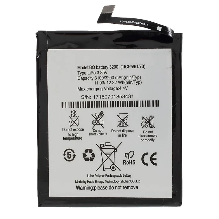 Pour BQ Aquaris X5 Plus 3,85 v 3100mAh Pièce de Remplacement de la Batterie en Polymère Li-ion Rechargeable (sans Logo)