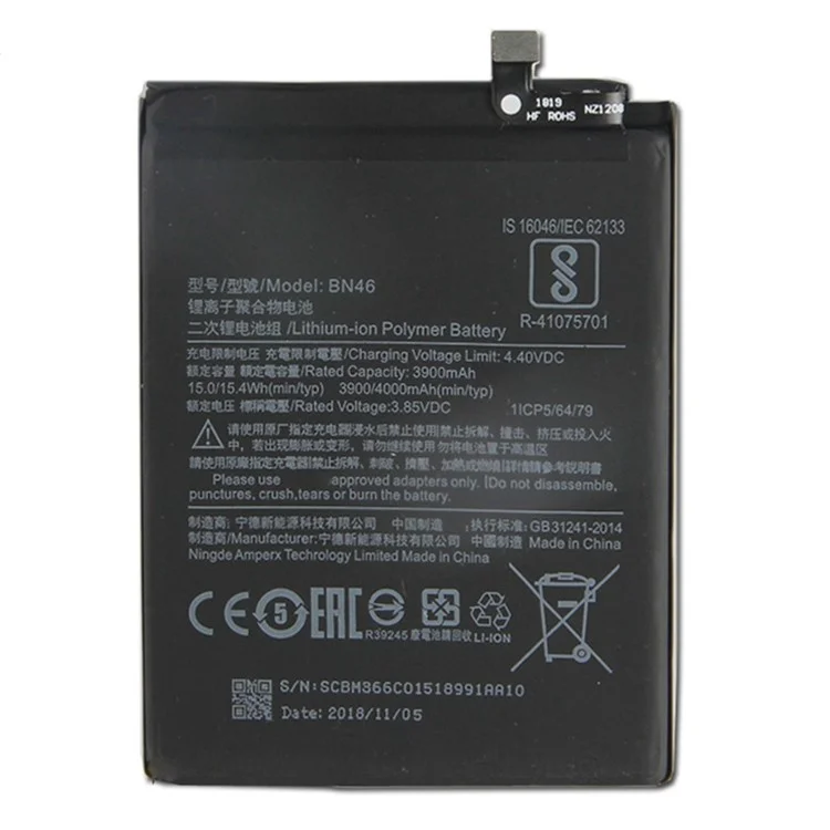 Pour Xiaomi Redmi 7 / Note 8 / Note 8T / Remarque 6 Pro 3.85V 3900mAh Pièce de Remplacement de la Batterie en Polymère Lithium-ion Rechargeable (Encode: BN46) (sans Logo)