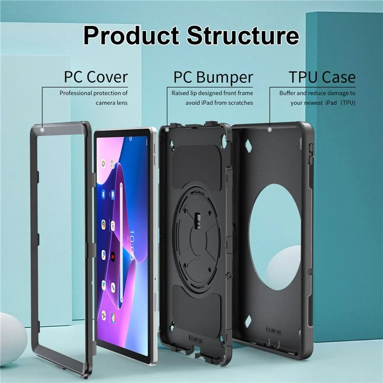 Para Lenovo Tab M10 Plus (Gen 3) Case de Tableta a Prueba de Choque PC + TPU Cubierta Con Correa Para el Hombro