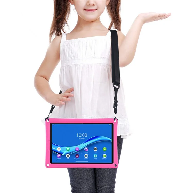 Для Lenovo Tab M10 Plus Kickstand Tablet Case Drop-proof EVA + PC Hand Grip Cover with Shoulder Strap - Rose / Blue