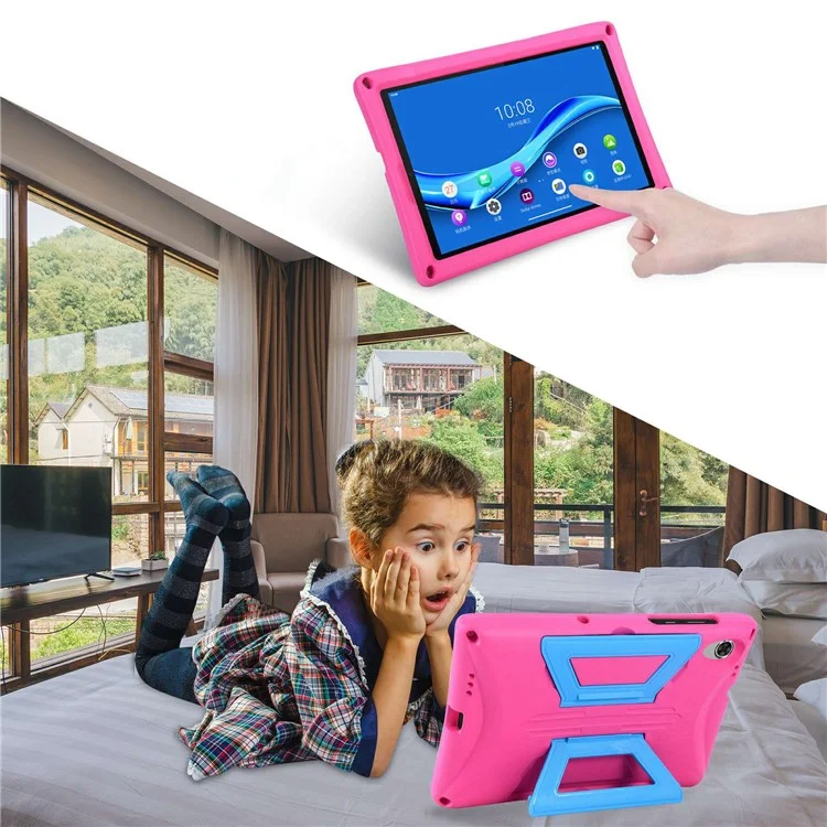 Для Lenovo Tab M10 Plus Kickstand Tablet Case Drop-proof EVA + PC Hand Grip Cover with Shoulder Strap - Rose / Blue