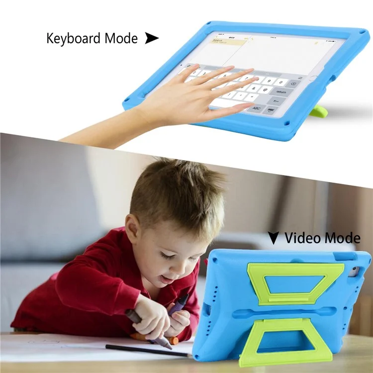 Für Ipad Air (2013) / Luft 2 / Ipad 9,7-zoll (2017) /(2018) Schocksicherer EVA + PC Tablet Cover Kickstand-schutzhülle Mit Schultergurt - Blau / Grün