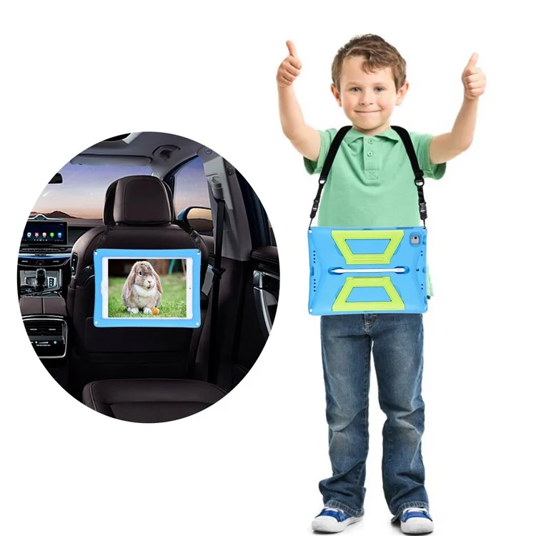 Für iPad Air (2013) / Air 2 / iPad 9.7-Zoll (2017) / (2018) stoßfeste EVA + PC-Tablet-Hülle mit Ständer und Schultergurt - Blau / Grün
