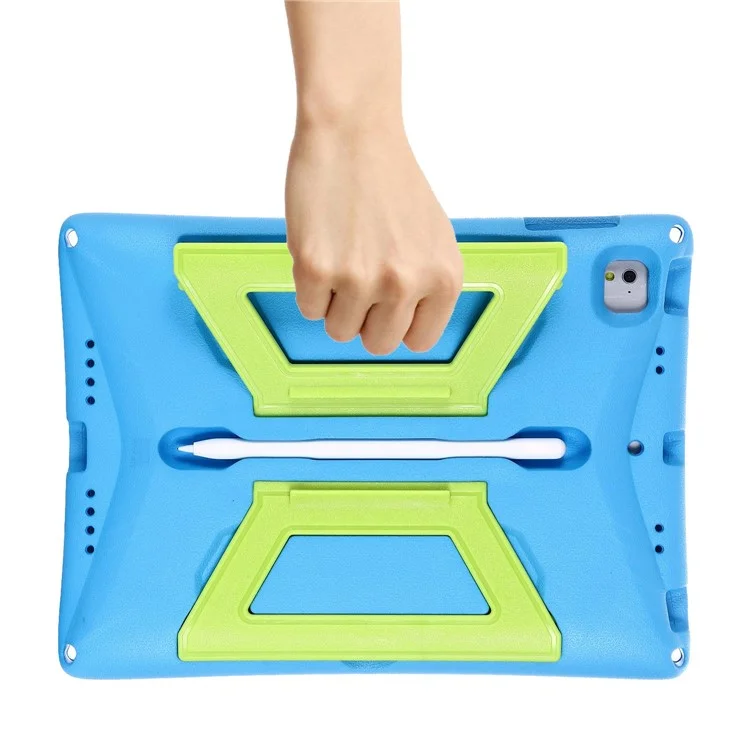 For iPad Air (2013) / Air 2 / iPad 9.7-inch (2017) / (2018) Shockproof EVA + PC Tablet Cover Kickstand Protective Case with Shoulder Strap - Blue / Green