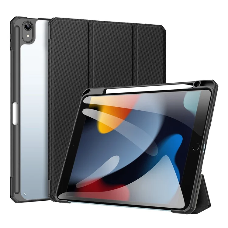 DUX DUCIS TOBY Series For Apple iPad (2025) / 10.9 (2022) TPU+PC+Leather Case Three-Fold Stand Tablet Cover with Pen Slot - Black