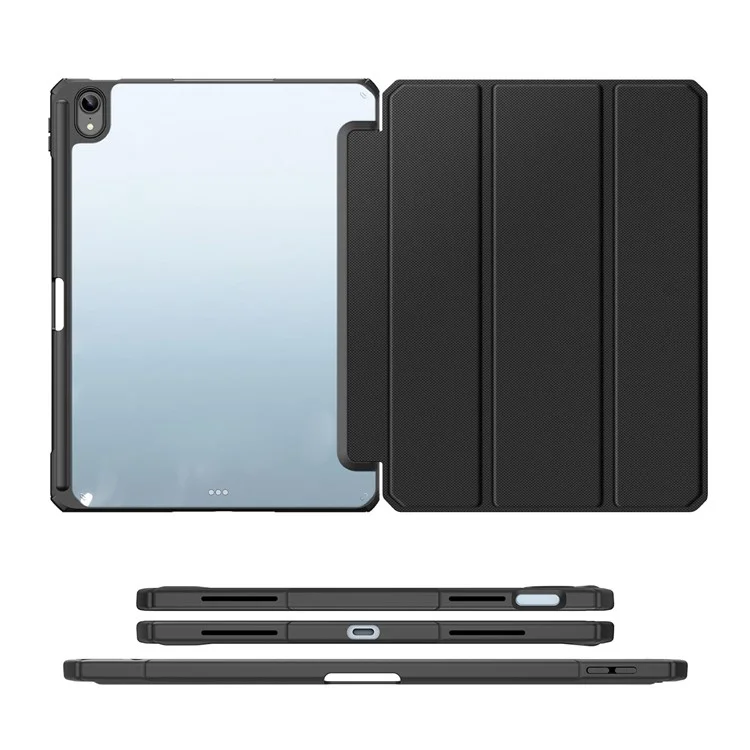 DUX DUCIS TOBY Series For Apple iPad (2025) / 10.9 (2022) TPU+PC+Leather Case Three-Fold Stand Tablet Cover with Pen Slot - Black