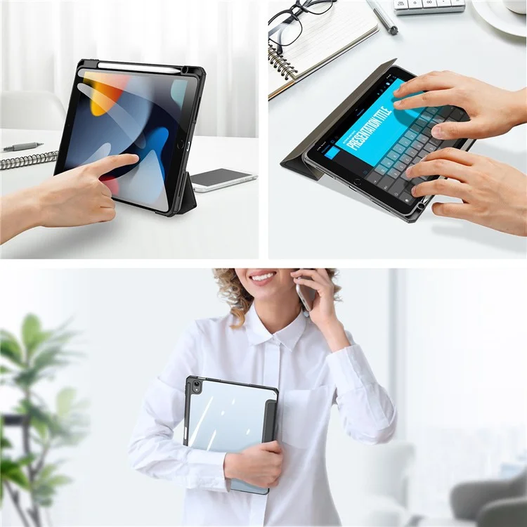 DUX DUCIS TOBY Series For Apple iPad (2025) / 10.9 (2022) TPU+PC+Leather Case Three-Fold Stand Tablet Cover with Pen Slot - Black