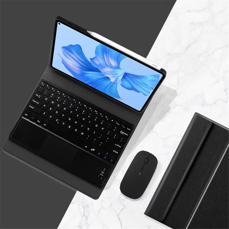 JIUYU for Huawei MatePad Pro 11 (2022) Detachable Bluetooth-compatible Keyboard with Hinge Stand Leather Case - Black