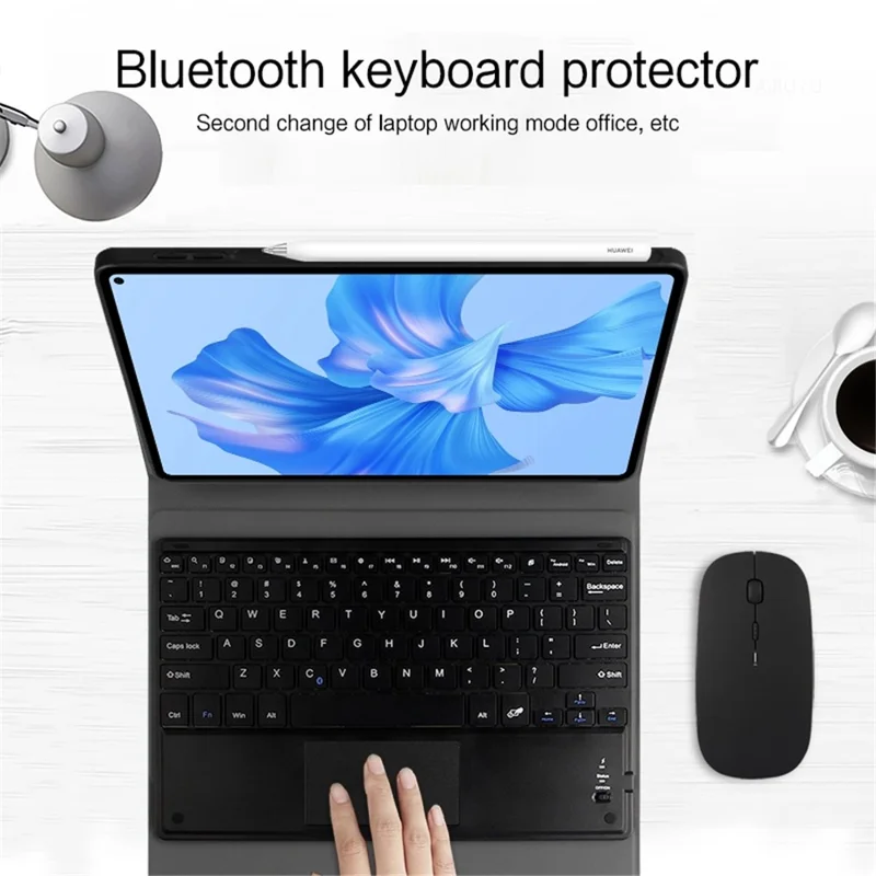 JIUYU for Huawei MatePad Pro 11 (2022) Detachable Bluetooth-compatible Keyboard with Hinge Stand Leather Case - Black