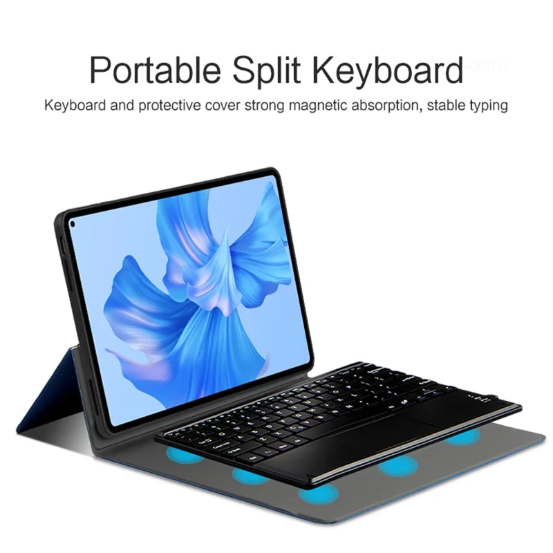 JIUYU for Huawei MatePad Pro 11 (2022) Detachable Bluetooth-compatible Keyboard with Hinge Stand Leather Case - Black