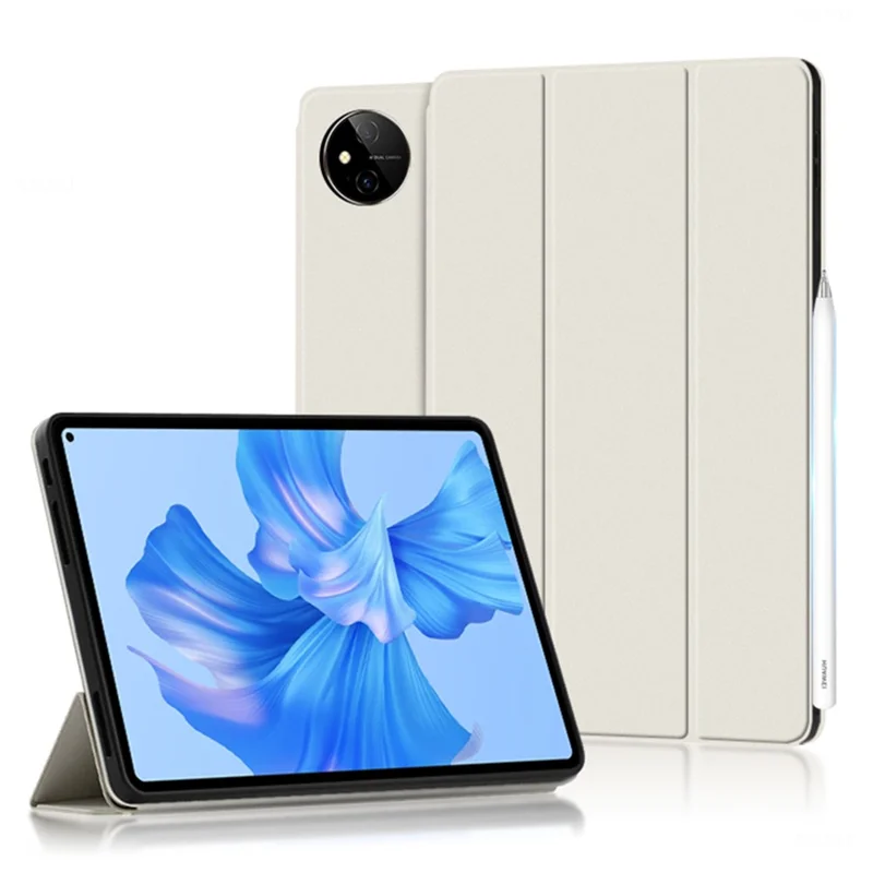 For Huawei MatePad Pro 11 (2022) Folio Flip Anti-fall Protective Cover TPU+PU Leather Skin-touch Tablet Case with Three-fold Stand - White