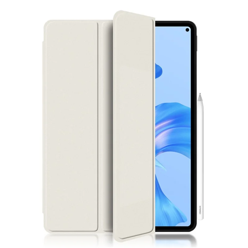 For Huawei MatePad Pro 11 (2022) Folio Flip Anti-fall Protective Cover TPU+PU Leather Skin-touch Tablet Case with Three-fold Stand - White