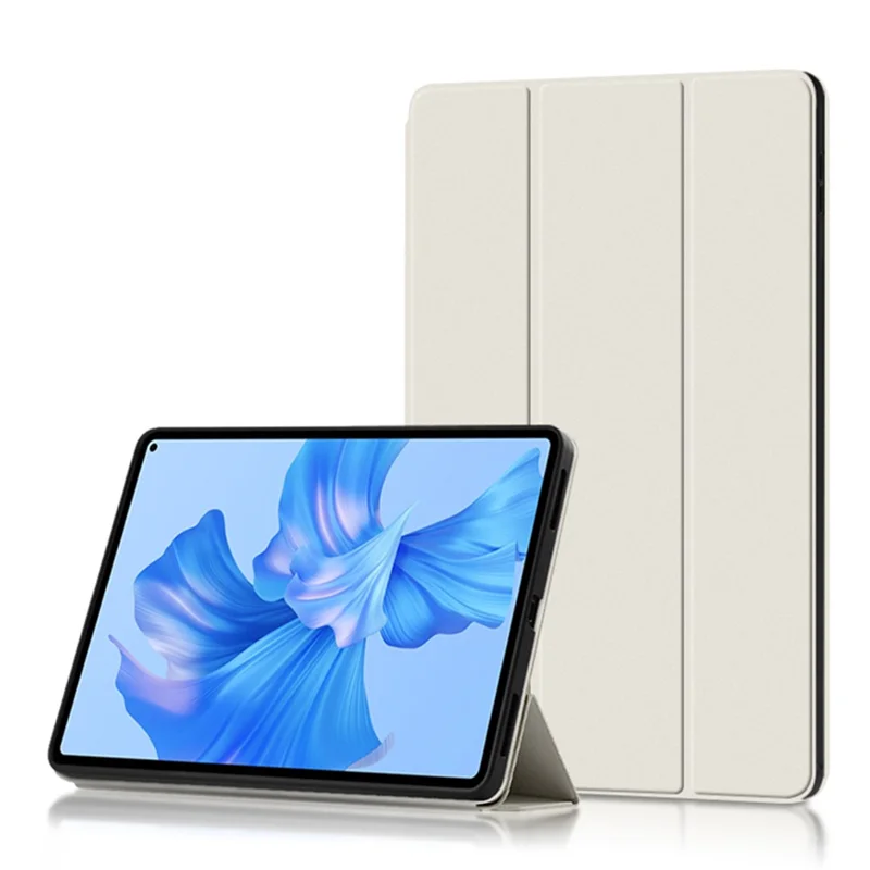 For Huawei MatePad Pro 11 (2022) Folio Flip Anti-fall Protective Cover TPU+PU Leather Skin-touch Tablet Case with Three-fold Stand - White