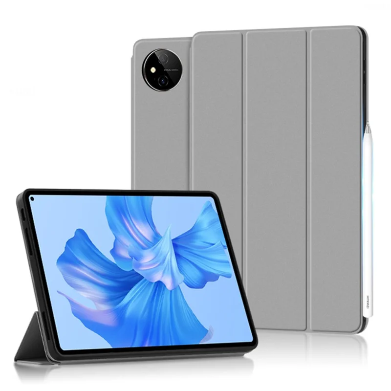 For Huawei MatePad Pro 11 (2022) Folio Flip Anti-fall Protective Cover TPU+PU Leather Skin-touch Tablet Case with Three-fold Stand - Grey