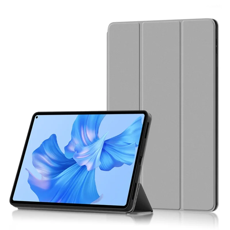 For Huawei MatePad Pro 11 (2022) Folio Flip Anti-fall Protective Cover TPU+PU Leather Skin-touch Tablet Case with Three-fold Stand - Grey