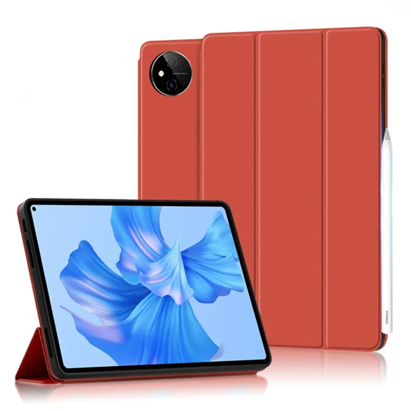 For Huawei MatePad Pro 11 (2022) Folio Flip Anti-fall Protective Cover TPU+PU Leather Skin-touch Tablet Case with Three-fold Stand - Red