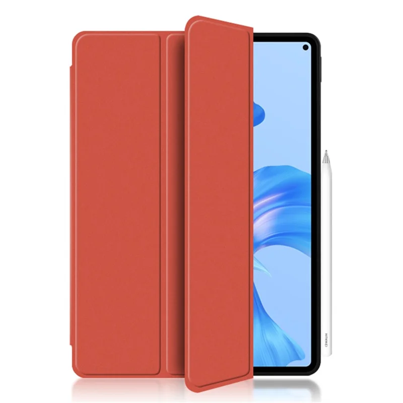 For Huawei MatePad Pro 11 (2022) Folio Flip Anti-fall Protective Cover TPU+PU Leather Skin-touch Tablet Case with Three-fold Stand - Red