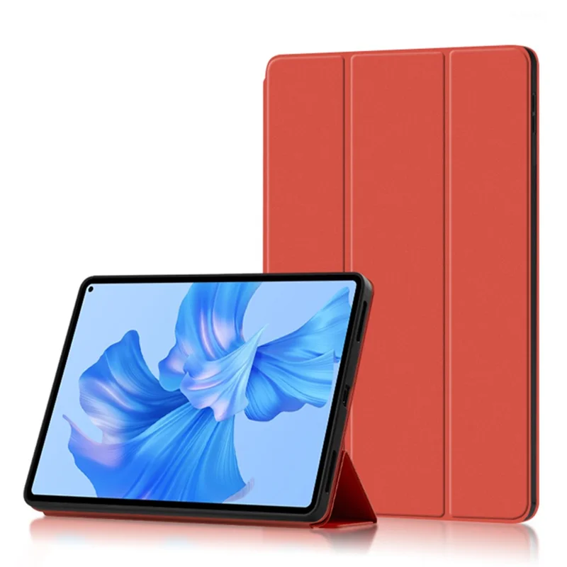 For Huawei MatePad Pro 11 (2022) Folio Flip Anti-fall Protective Cover TPU+PU Leather Skin-touch Tablet Case with Three-fold Stand - Red
