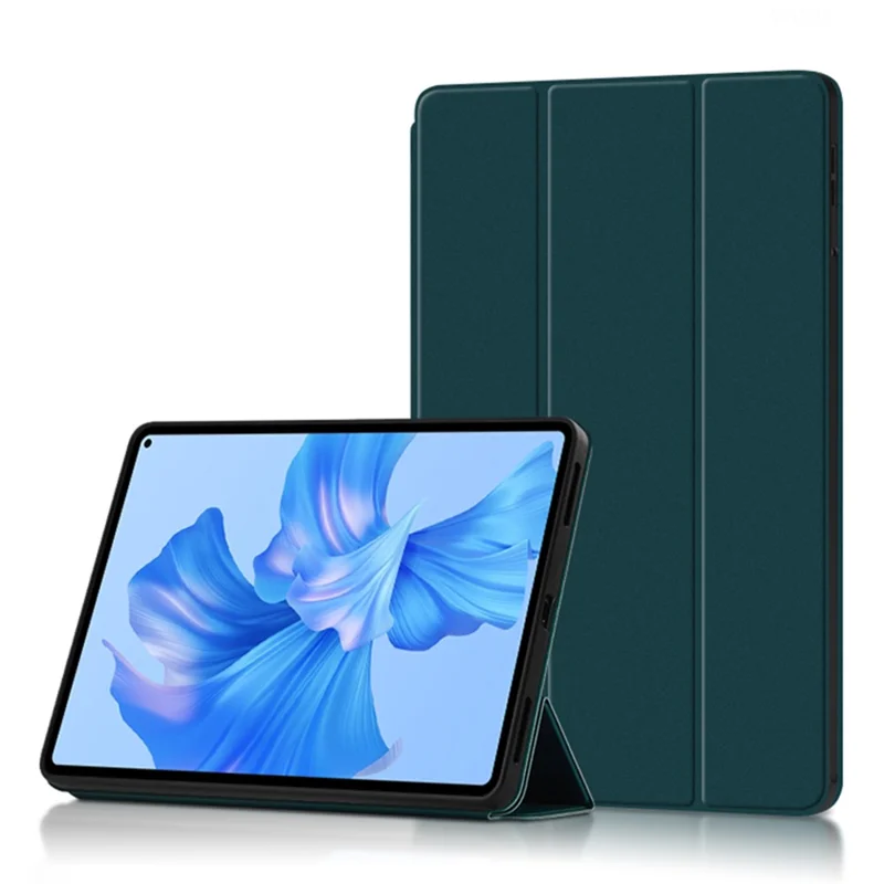 For Huawei MatePad Pro 11 (2022) Folio Flip Anti-fall Protective Cover TPU+PU Leather Skin-touch Tablet Case with Three-fold Stand - Green