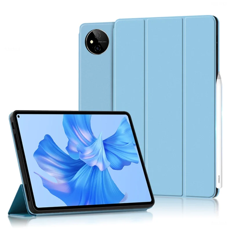 For Huawei MatePad Pro 11 (2022) Folio Flip Anti-fall Protective Cover TPU+PU Leather Skin-touch Tablet Case with Three-fold Stand - Blue