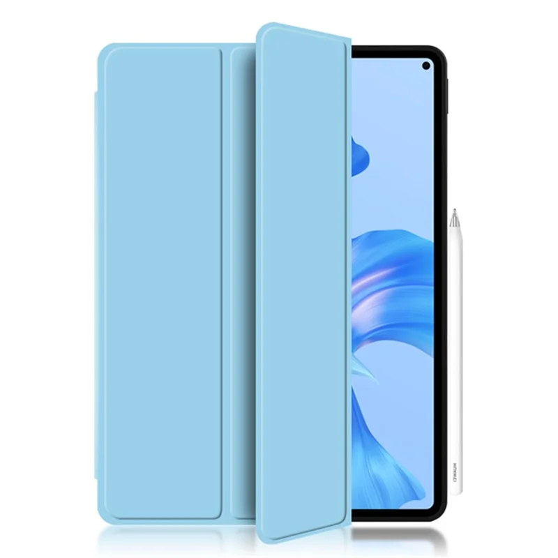 For Huawei MatePad Pro 11 (2022) Folio Flip Anti-fall Protective Cover TPU+PU Leather Skin-touch Tablet Case with Three-fold Stand - Blue