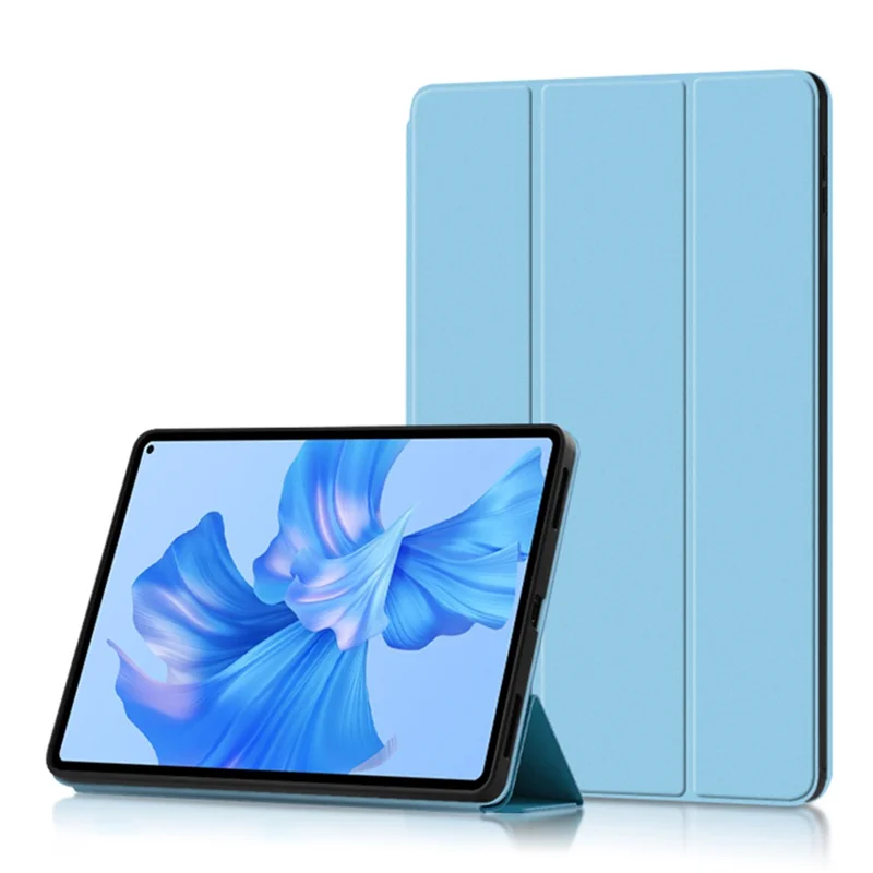For Huawei MatePad Pro 11 (2022) Folio Flip Anti-fall Protective Cover TPU+PU Leather Skin-touch Tablet Case with Three-fold Stand - Blue