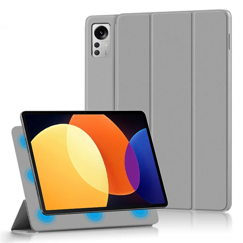 Para Xiaomi Pad 5 Pro 12.4 (2022) Capa de la Cubierta de Folio de la Piel PU Caja de Tableta Anti-ropa a Prueba de Choque Con Soporte de Tres Veces - Gris