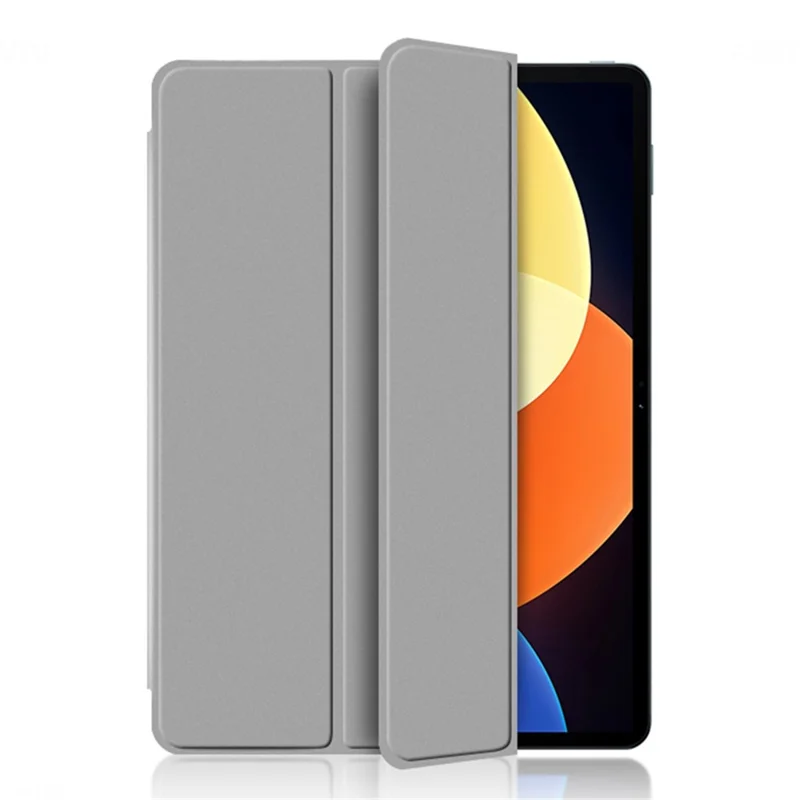 Para Xiaomi Pad 5 Pro 12.4 (2022) Capa de la Cubierta de Folio de la Piel PU Caja de Tableta Anti-ropa a Prueba de Choque Con Soporte de Tres Veces - Gris