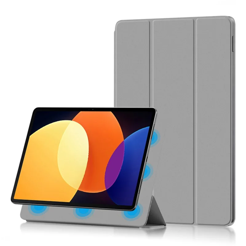 Para Xiaomi Pad 5 Pro 12.4 (2022) Capa de la Cubierta de Folio de la Piel PU Caja de Tableta Anti-ropa a Prueba de Choque Con Soporte de Tres Veces - Gris