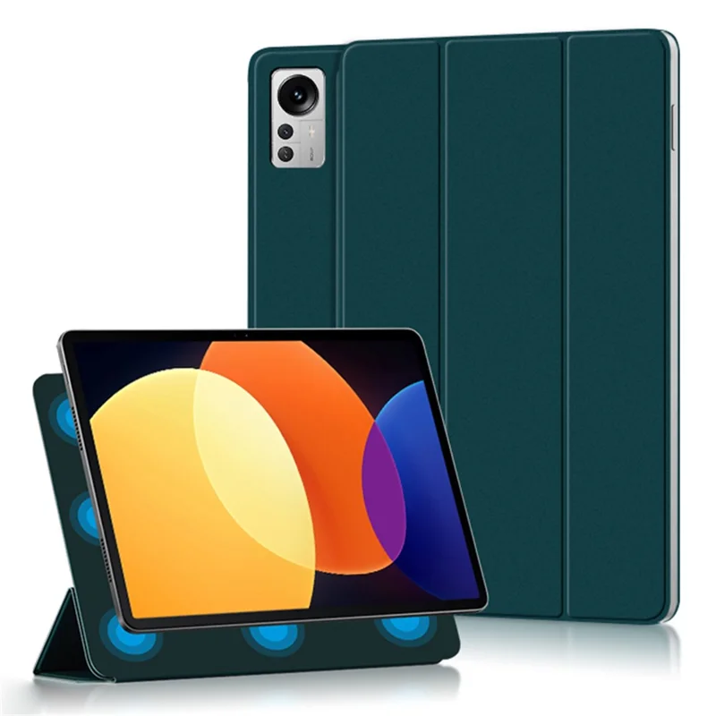 Pour Xiaomi Pad 5 Pro 12.4 (2022) Couverture de Flip de Flio-touch PU PU Cuir à Talon Anti-wear à L'épreuve du Cuir Avec Support Triple - Vert