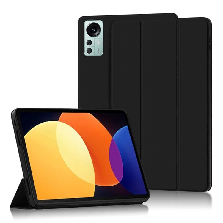 Для Xiaomi Pad 5 Pro 12,4 (2022). Хорошо Защищенная Крышка TPU+PU Cake Case Case Touch Touch Case с Трехкратной Подставкой - Черный