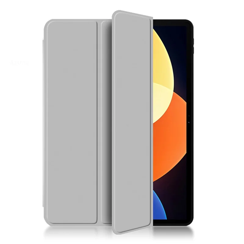 For Xiaomi Pad 5 Pro 12.4 (2022) Well-protected Flip Cover TPU+PU Leather Case Skin-touch Tablet Case with Three-fold Stand - Grey
