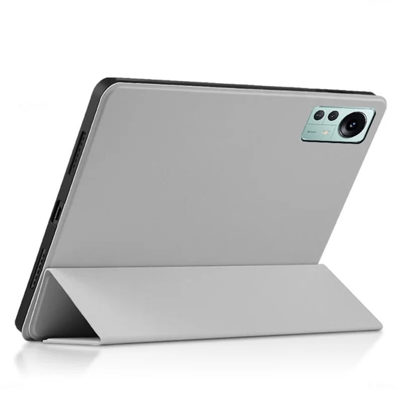 For Xiaomi Pad 5 Pro 12.4 (2022) Well-protected Flip Cover TPU+PU Leather Case Skin-touch Tablet Case with Three-fold Stand - Grey