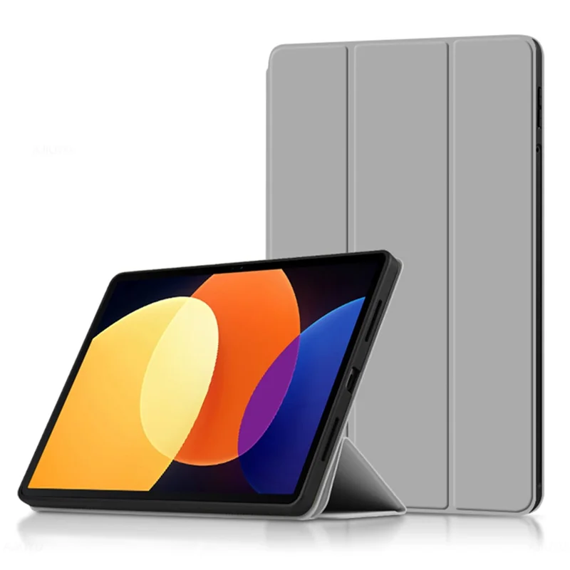 For Xiaomi Pad 5 Pro 12.4 (2022) Well-protected Flip Cover TPU+PU Leather Case Skin-touch Tablet Case with Three-fold Stand - Grey