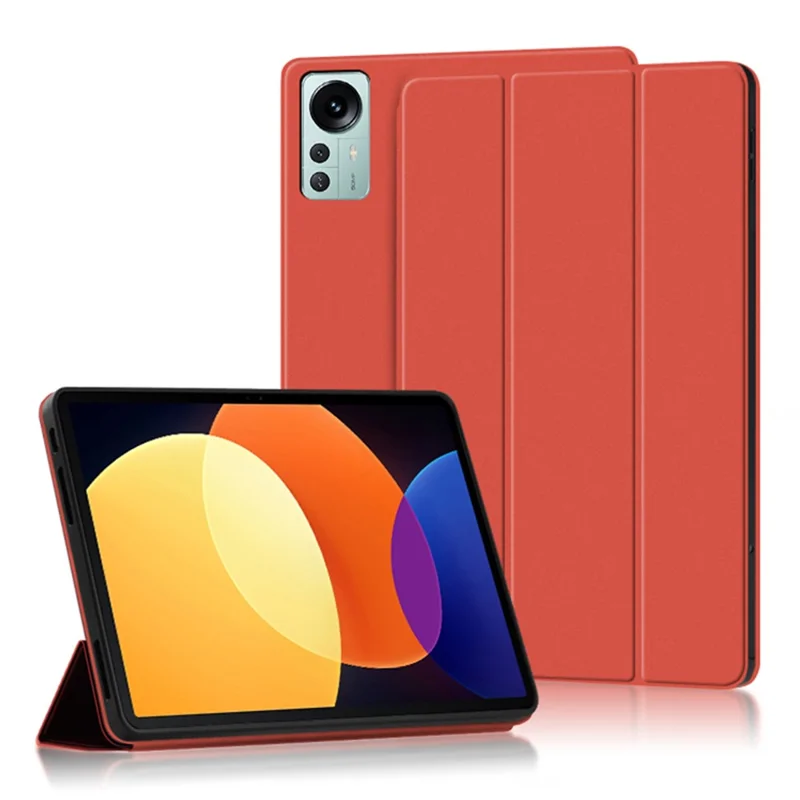 For Xiaomi Pad 5 Pro 12.4 (2022) Well-protected Flip Cover TPU+PU Leather Case Skin-touch Tablet Case with Three-fold Stand - Orange