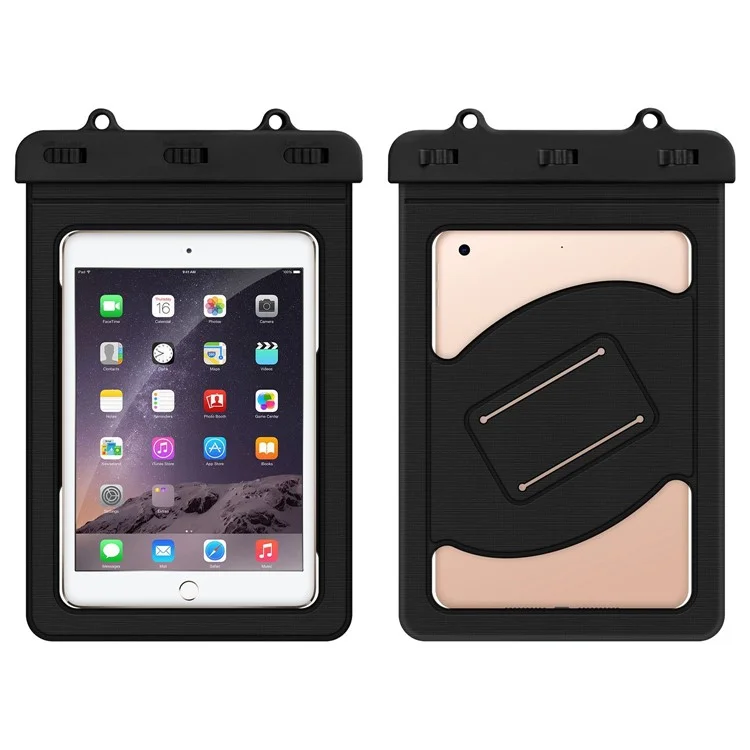 Universelle wasserdichte Tasche für Tablets unter 9 Zoll, IPX8 30m Unterwasser-Touchscreen-transparente PVC-Tablet-Schutzhülle mit Armband - Schwarz