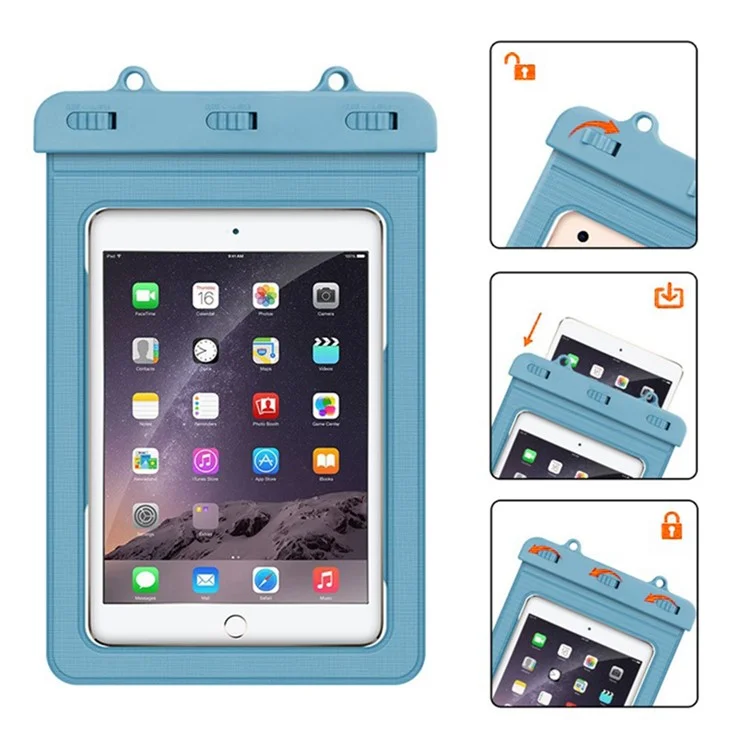 Universelle wasserdichte Tasche für Tablets unter 9 Zoll, IPX8 30m Unterwasser-Touchscreen-transparente PVC-Tablet-Schutzhülle mit Armband - Schwarz