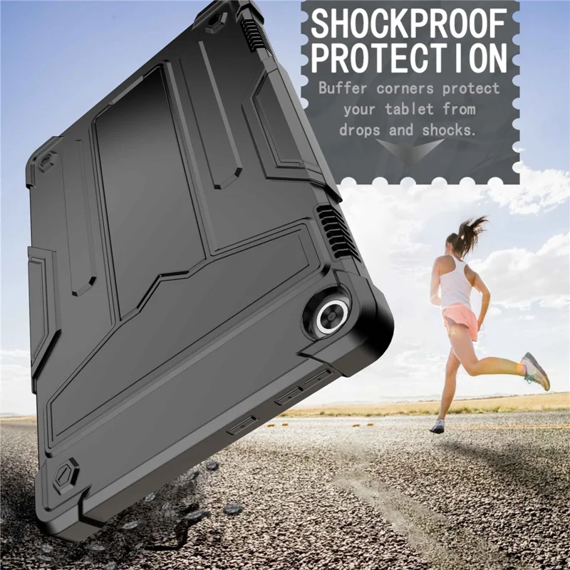 For Lenovo Tab M10 (Gen 3) TB-328FU / TB-328XU Protective Case T-Shaped Kickstand Shockproof PC + Silicone Tablet Cover - Black