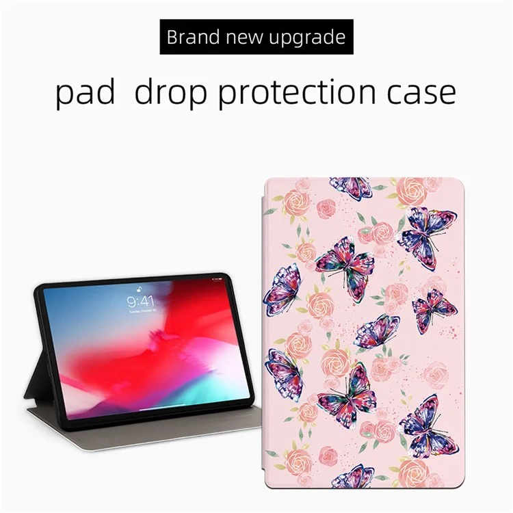 For iPad Pro 11 (2018) / (2020) / (2021) / (2022) Protective Case Folio Flip Cover Butterfly Printed Shockproof Tablet Case with Stand - Rose Butterfly