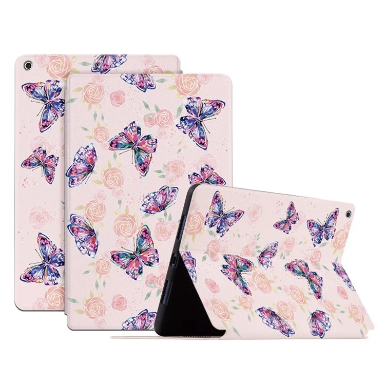 Para iPad 10.2 (2021) / (2020) / (2019) Funda a prueba de golpes Folio Flip Cover Mariposa Impresa Funda para tableta con soporte - Rosa Mariposa