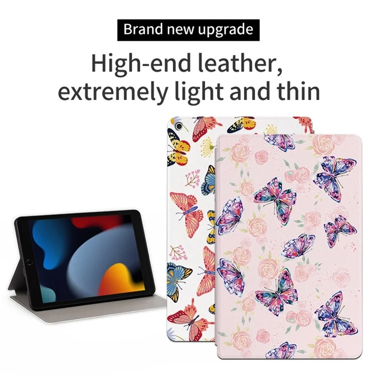 Para iPad 10.2 (2021) / (2020) / (2019) Funda a prueba de golpes Folio Flip Cover Mariposa Impresa Funda para tableta con soporte - Rosa Mariposa
